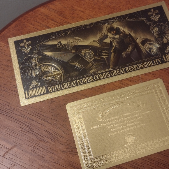 BATMAN THE DARK KNIGHT 24k GOLD NOVELTY NOTE w/GOLD CERTIFICATE OF AUTHENTICITY - Picture 10 of 15
